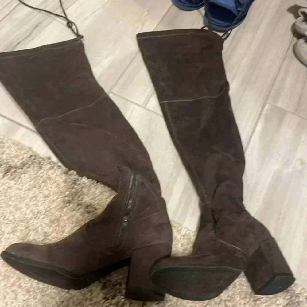 Gray suede over the knee boots